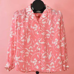Vintage Pink and White Floral Blouse Size S